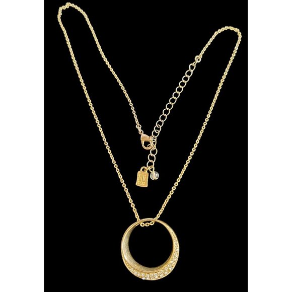 Robert Lee Morris RLM Soho Goldtone Ring Pendant with Crystals Necklace - Picture 6 of 6